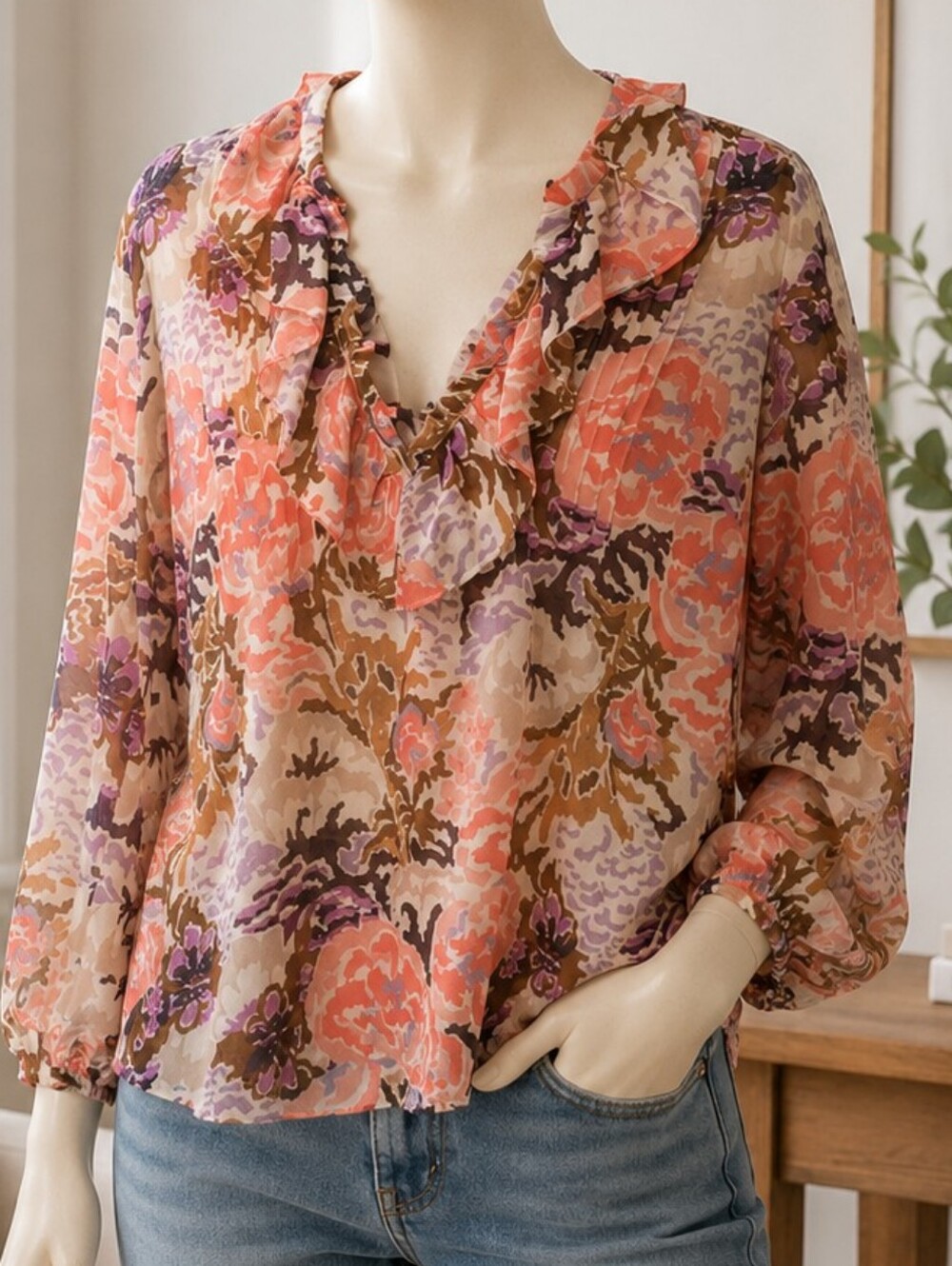 Ralph Lauren Multicolor Floral Blouse Sheer Lightweight
